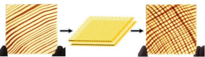 通过两层透明木材堆叠获得格子图案