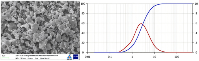 SAL20氧化铝电镜图及其粒径分布图