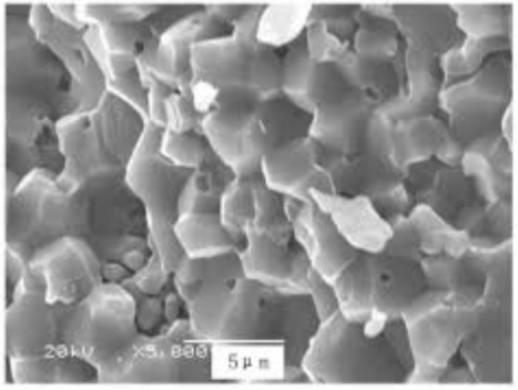 烧结后的氧化铝晶粒断口形貌